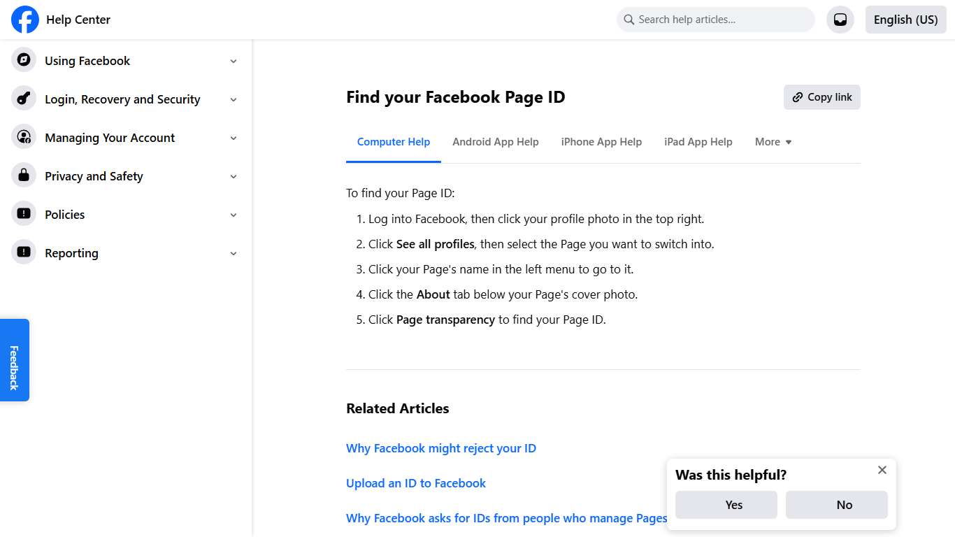 Find your Facebook Page ID | Facebook Help Center